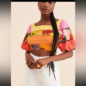 Farm Rio Rainbow Mixed Tiered Crop Top.